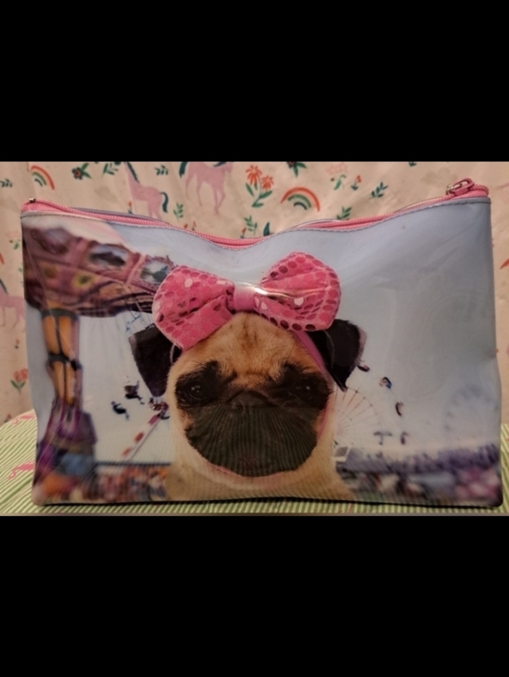 NWOT Catseye London Pug Dog Large Makeup Cosmetic Beauty Travel Purse Clutch Bag